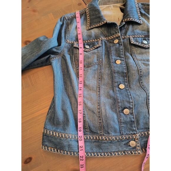 Liz Claiborne Denim Jean Jacket Women's Size L Stitching Button Up Pockets Y2k - Picture 7 of 14